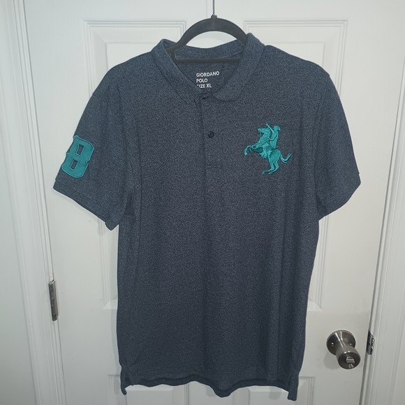 Men's Polo Shirt - Dark Gray with Teal Accents - Picture 1 of 7